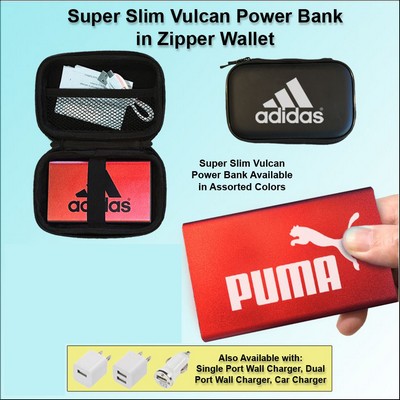 Super Slim Vulcan Power Bank Zipper Wallet Gift Set 4000 mAh - Red No Extra Tariff