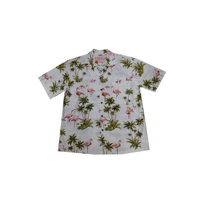 White Hawaiian Cotton Poplin Shirt w/ Button Front & Short Sleeves