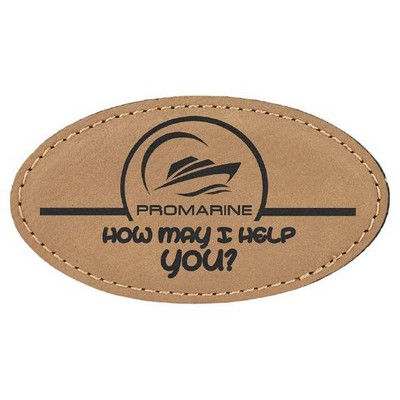 Oval Badge with magnet, Light Brown Faux Leather, 3 1/4" x 1 3/4"
