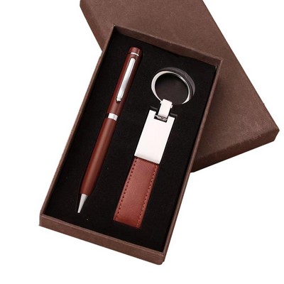 Leather Keychain Office Gift Set