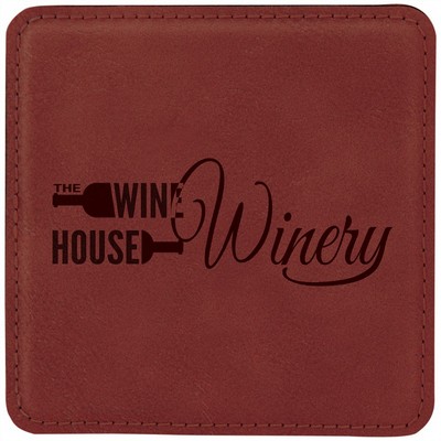 4" x 4" Square Rose Leatherette Coaster