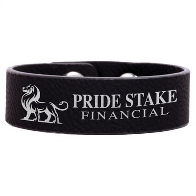 8 1/2" x 3/4" Black/Silver Leatherette Youth Cuff Bracelet