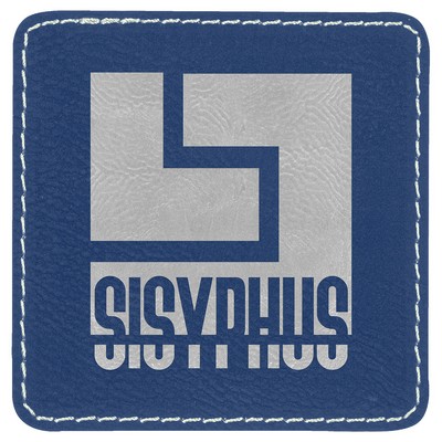 3" Square Patches, Blue/Silver Laserable Leatherette