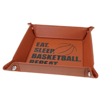 6" x 6" Basketball Leatherette Snap Up Tray with Silver Snaps