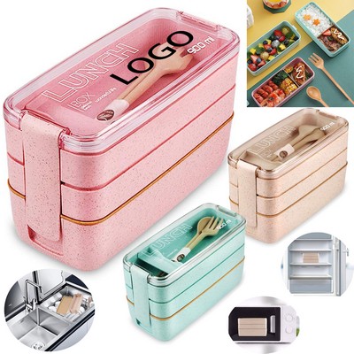 3-Tier Bento Box with Fork and Spoon Utensils