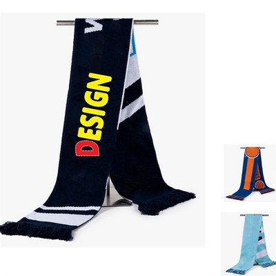 Acrylic Knitted Stadium Sports Scarf With Fringe