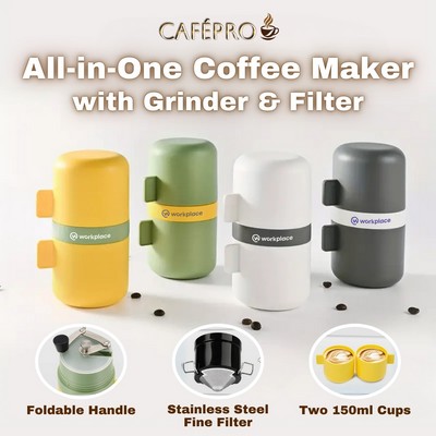 CafÃ©Pro: Portable All-in-One Coffee Maker with Grinder & Filter