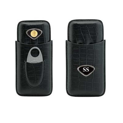 Leather Cigar Case W/ Gold Medallion