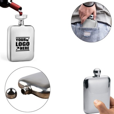 6 Oz. Shining Silver Round Corner Stainless Flask