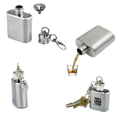 1oz Stainless Steel Flask With Key Chain