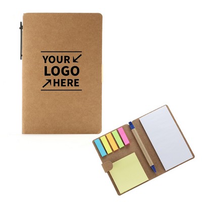 Kraft Paper Cover Assortment Sticky Notes Notebook W/ Pen