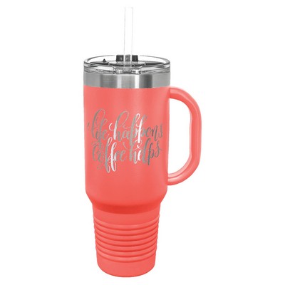Polar Camel 40 oz. Coral Travel Mug w/Handle, Straw Included