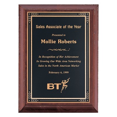 Hand Rubbed Cherry Finish Plaque w/Black Gold Border Plate