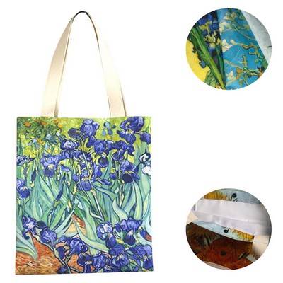 Full Color Grocery Canvas Tote Bag with Colored Handles