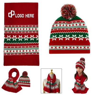 Xmas Christmas Beanie Scarf Set