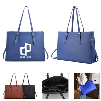 Pu Leather Tote Bag W/ Back Pocket