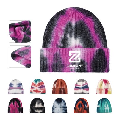 Tie Dye Beanie Soft Winter Knit Hat