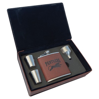 Football Faux Leather Rawhide Flask Gift Set , Engraved