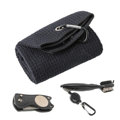 Golf Towel & Cleaner Brush & Divot Tool Set