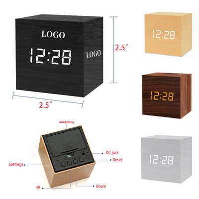 Voice-activated wooden alarm clock
