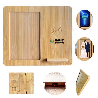 Bamboo Photo Frame Stand Holder with Wireless Charger