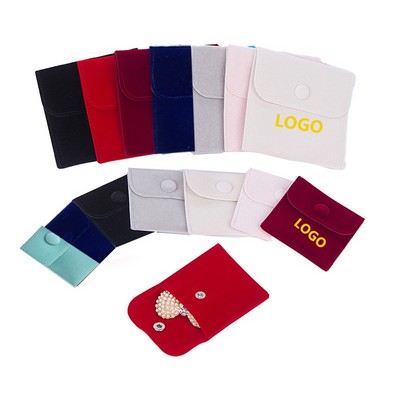 Custom Soft Velvet Jewelry Pouch w/Snap Button LOWMOQ
