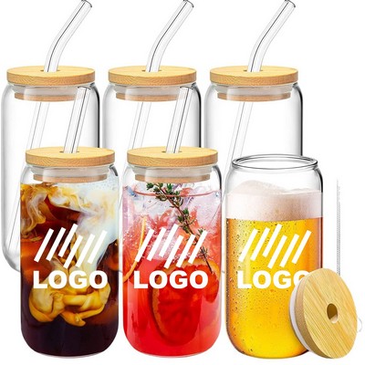 16OZ Glass with Lid and Straw