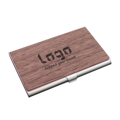 Wooden Business Card Holder with Metal Base