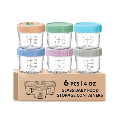 6 Pack 4OZ Glass Food Storage Containers