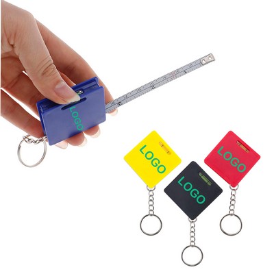 Square Tape Measure Keychain with Level