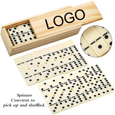 Durable Melamine Dominoes Set with Brass Spinners in Wooden Storage Box for Travel and Gifts