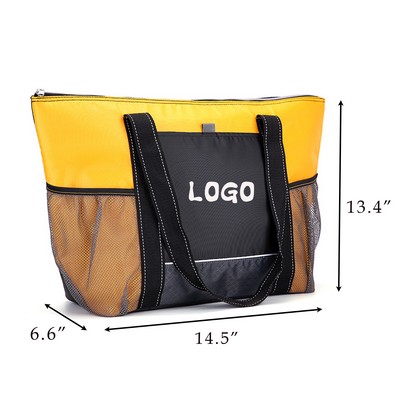 large Capacity Cooler Tote Bag with Mesh Pocket