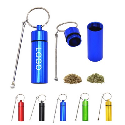 Waterproof Aluminum Keychain Medication Pill Box Portable Pill Case with Spoons