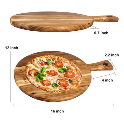 12" Acacia Wood Round Pizza Board With Handle