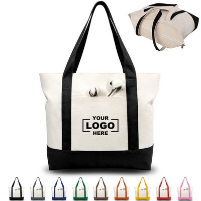 Stylish Canvas Tote Shopping Bag w/Top Zipper