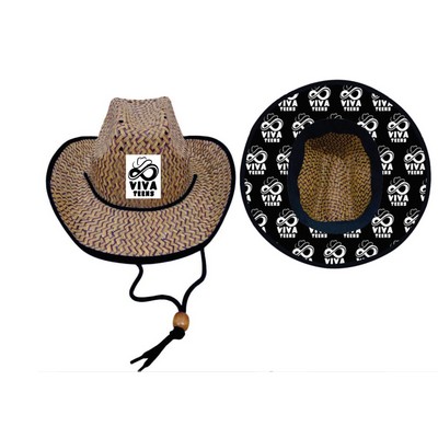 Cowboy Cowgirl Straw Hat w/Custom Patch & Underneath