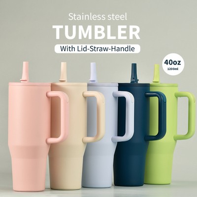 40oz Leak Proof Insulated Stainless Steel Tumbler with Handle and Flip Straw