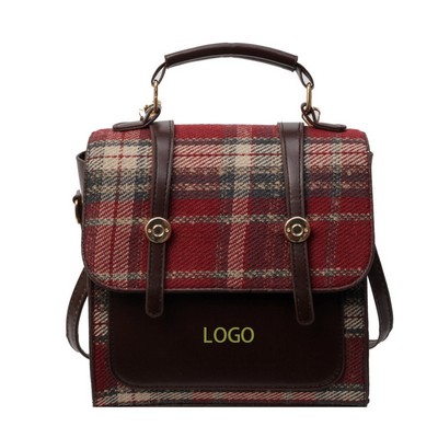 Simple Plaid Academic Backpack W/ Magnetic Buckle