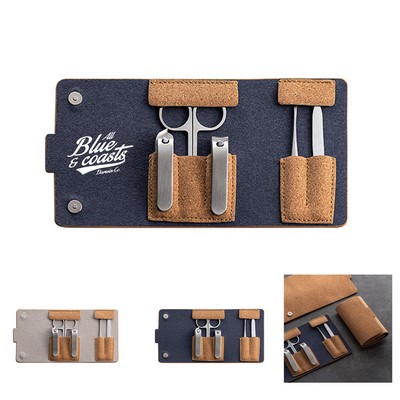 Stainless Steel Manicure Set with Leather Case