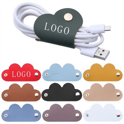 Heart Shaped PU Leather Cable Organizer – Snap Button Cord Wrap