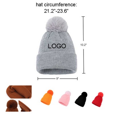 Winter Acrylic Cuffed Beanie with Pom