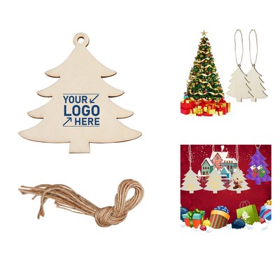 Wooden Tree Ornament W/ Hanging Rope