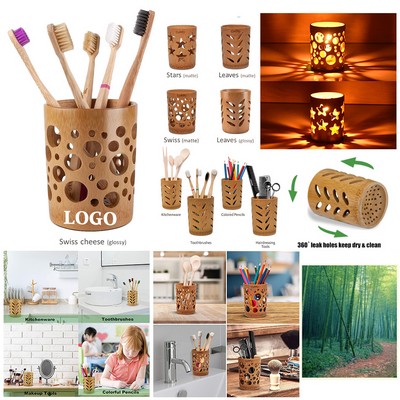 Bamboo Toothbrush Stand with Drain Holes