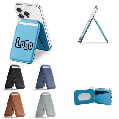 Double Layer Leather Phone Back Magnetic Card Sleeve With Phone Stand