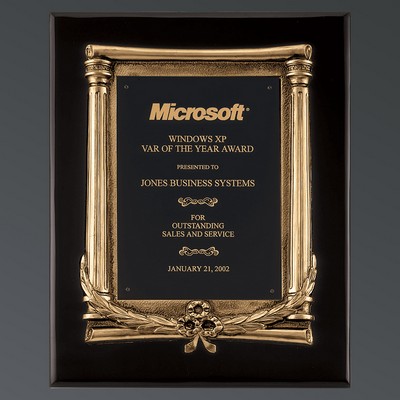 Ebony Piano Finish Rectangle Plaque with Bronze Casting & Black Brass Plate, 10-1/2"x13"