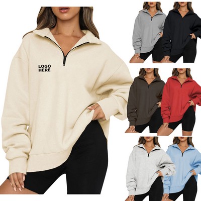 Custom Travel Hoodie Women's Half-Zip Pullover Sweatshirt