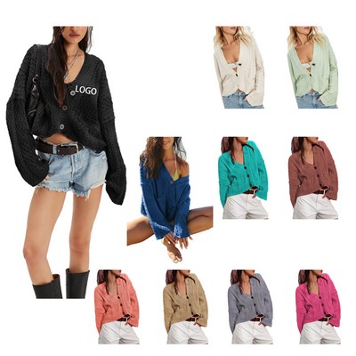Short Fried Dough Twists Loose Knit Cardigan Coat