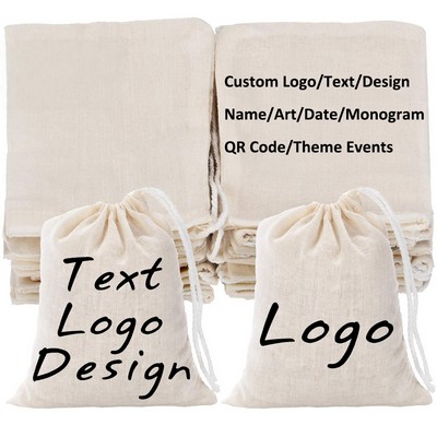 Muslin Cotton Drawstring Bags Reusable Empty Gift Pouch