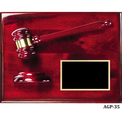 Rosewood Piano Finish Gavel Plaque with Matching Gavel with Black Brass Plate , 8"x10"
