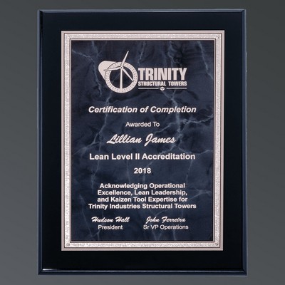 Ebony Piano Rectangle, Gray Marble Aluminum Plate w/Silver Florentine, Small (7"x9")